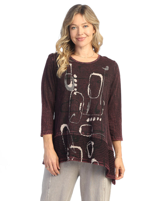 Wine Rhythm Mineral Wash Tunic with Asymmetric Hem