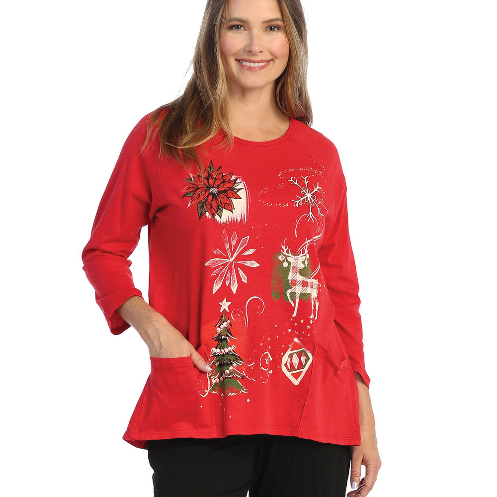 Jet Red Treasures Holiday 100% Cotton Two Pocket Tunic