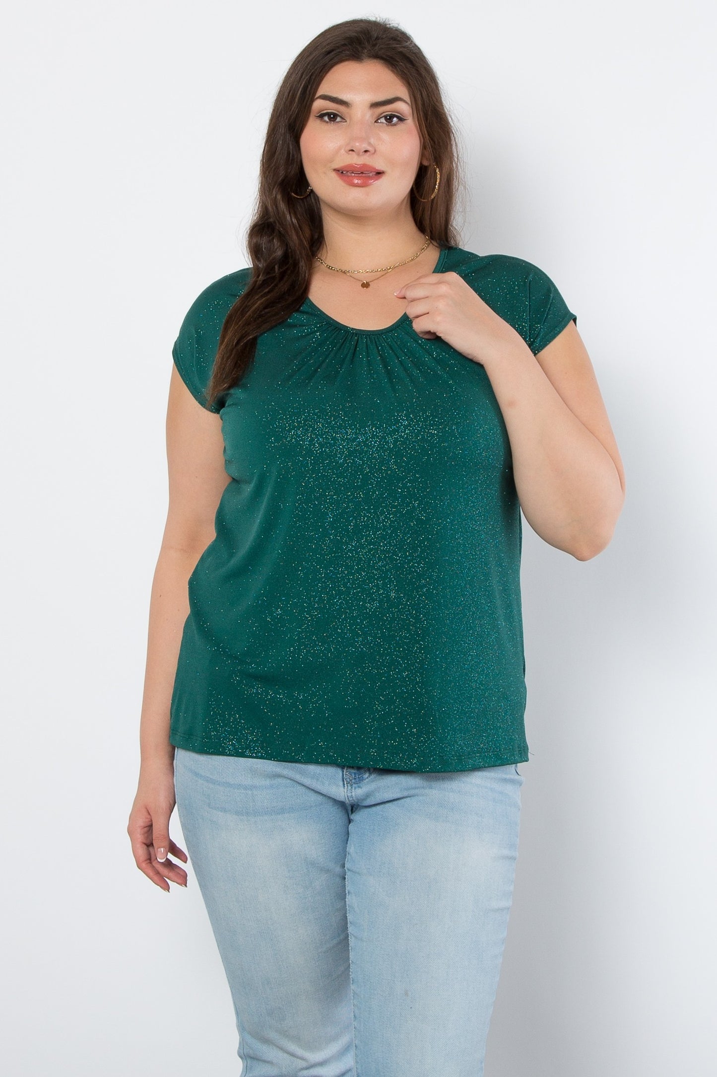 Hunter Green Glitter Short Sleeve Top