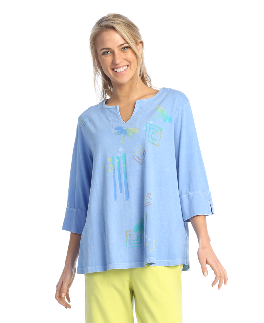 Sky High 3/4 Sleeve Top with Notch Neck