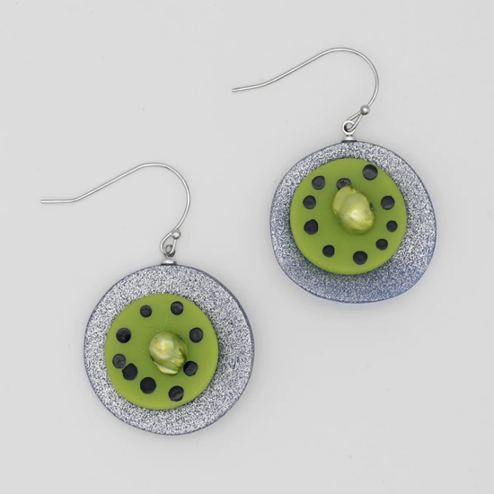 Load image into Gallery viewer, Green and Blue Dot Earrings

