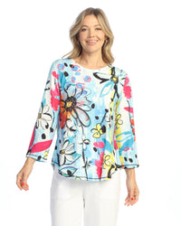 Laura Floral Sublimation Top With Round Hem