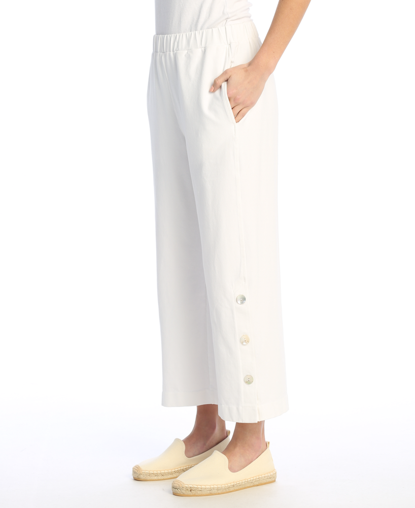 White Cotton Jersey Pants with Buttons