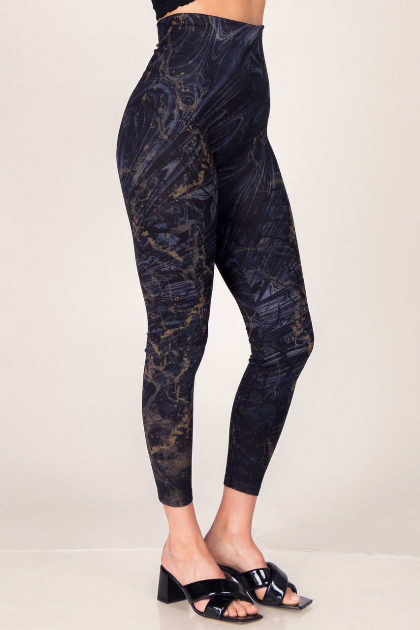 Navy Swirl with Gold Full Length Legging