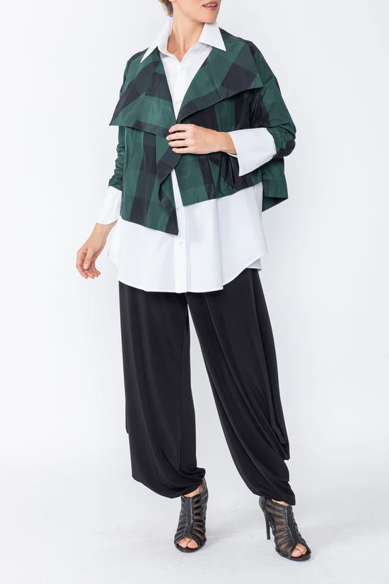 Load image into Gallery viewer, Hunter Green Plaid Asymmetric Jacket
