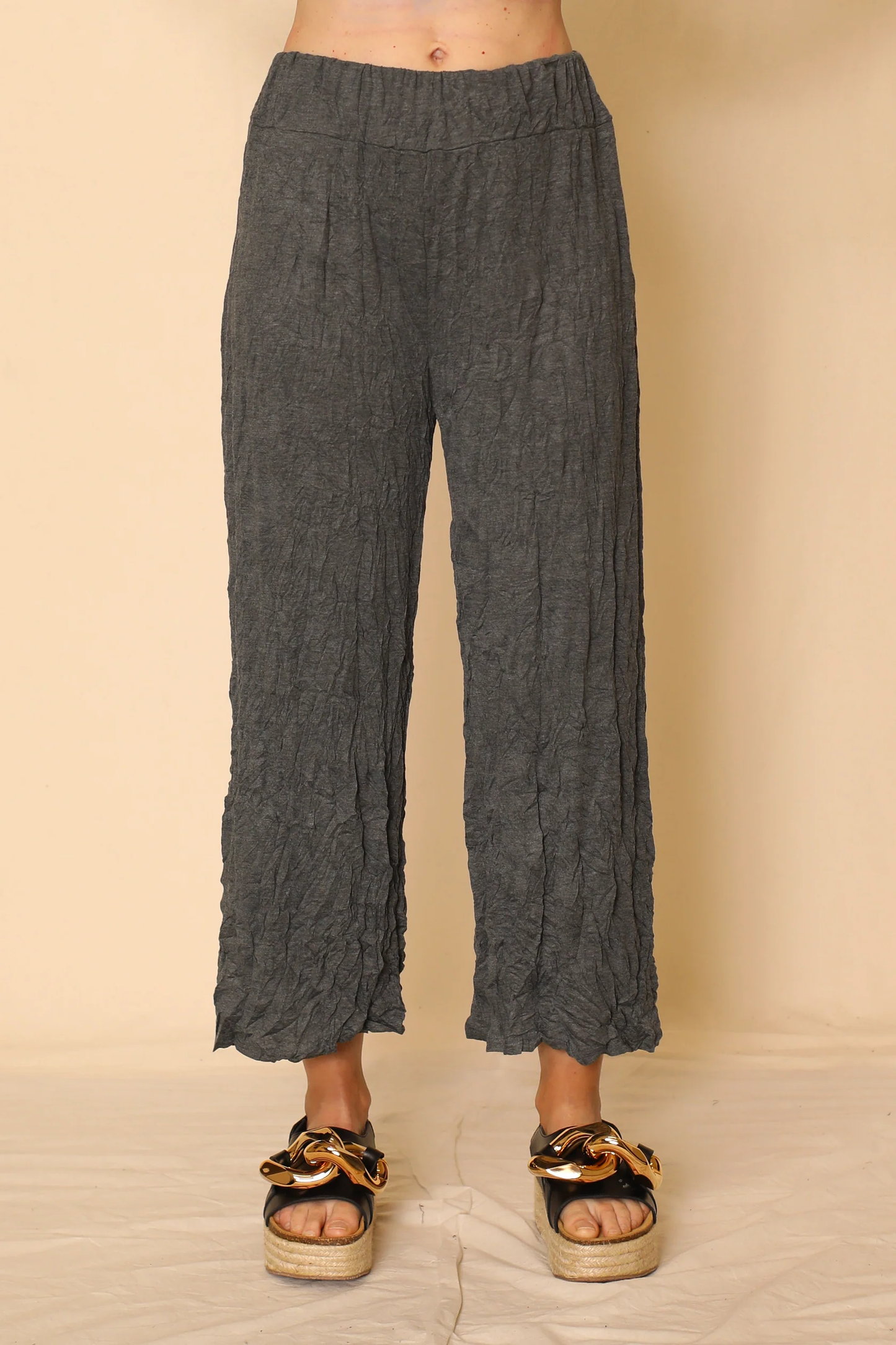 Larshell Crinkle Pant with Side Slits - Charcoal