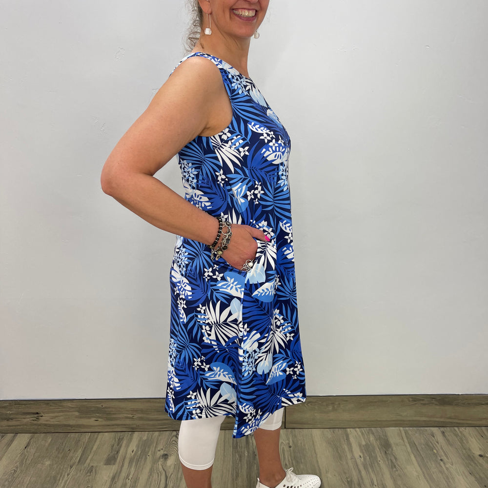 Blue Hawaiian Sleeveless Dress