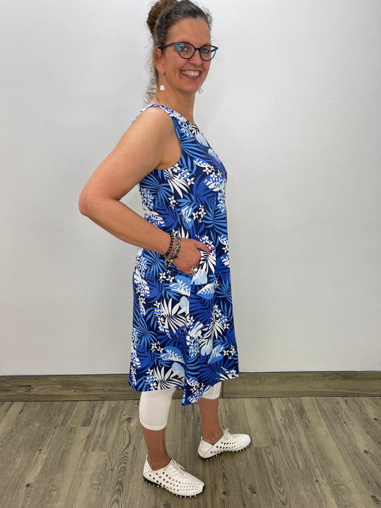 Load image into Gallery viewer, Blue Hawaiian Sleeveless Dress
