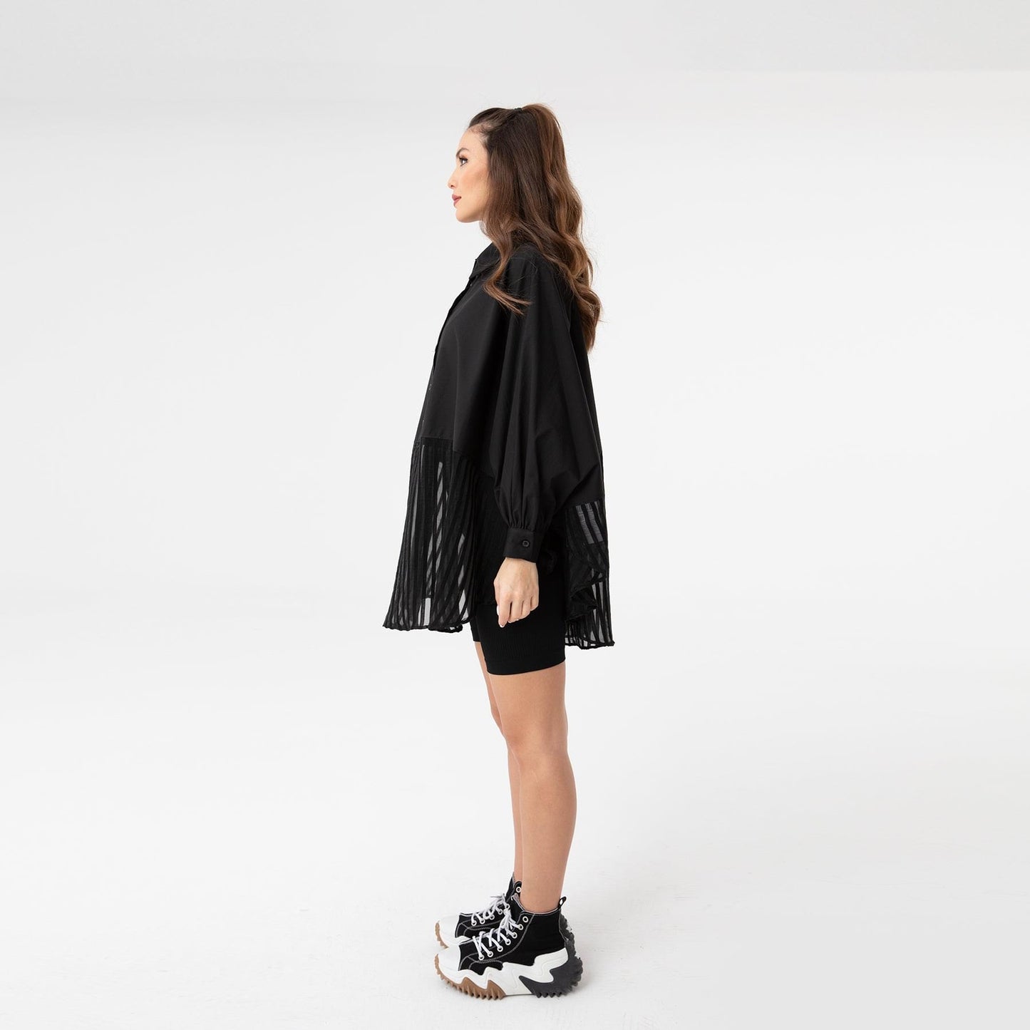 Black Oversized 1/4 Button Up Blouse