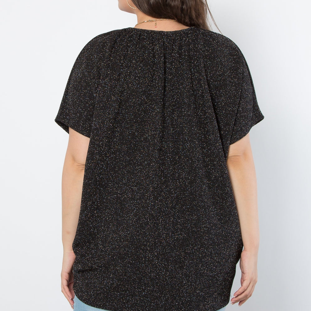 
                  
                    Black Lurex Urban Rib Short Sleeve Dolman Top
                  
                