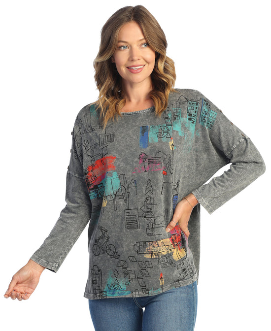 Manhattan Mineral Washed Dolman Sleeve Top With Button Accents