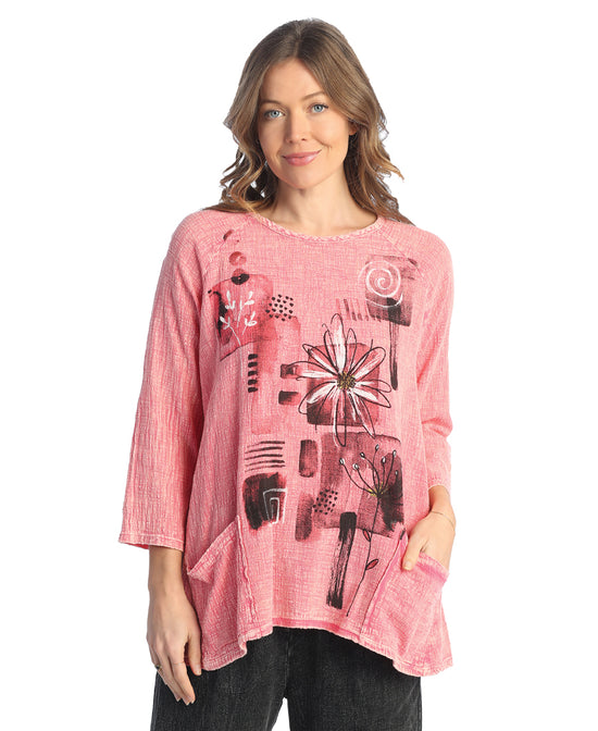 Lily Mineral Washed Cotton Gauze Tunic Top With Patch Pockets