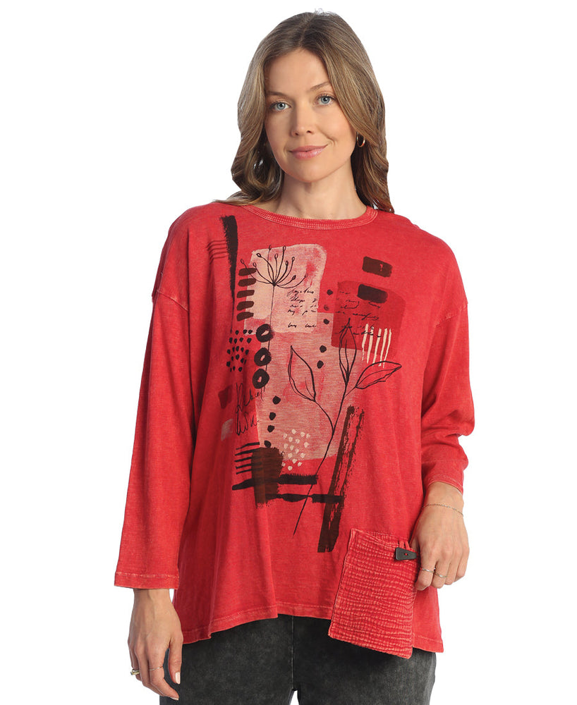 Scarlet Foliage Mineral Washed Tunic with Pocket