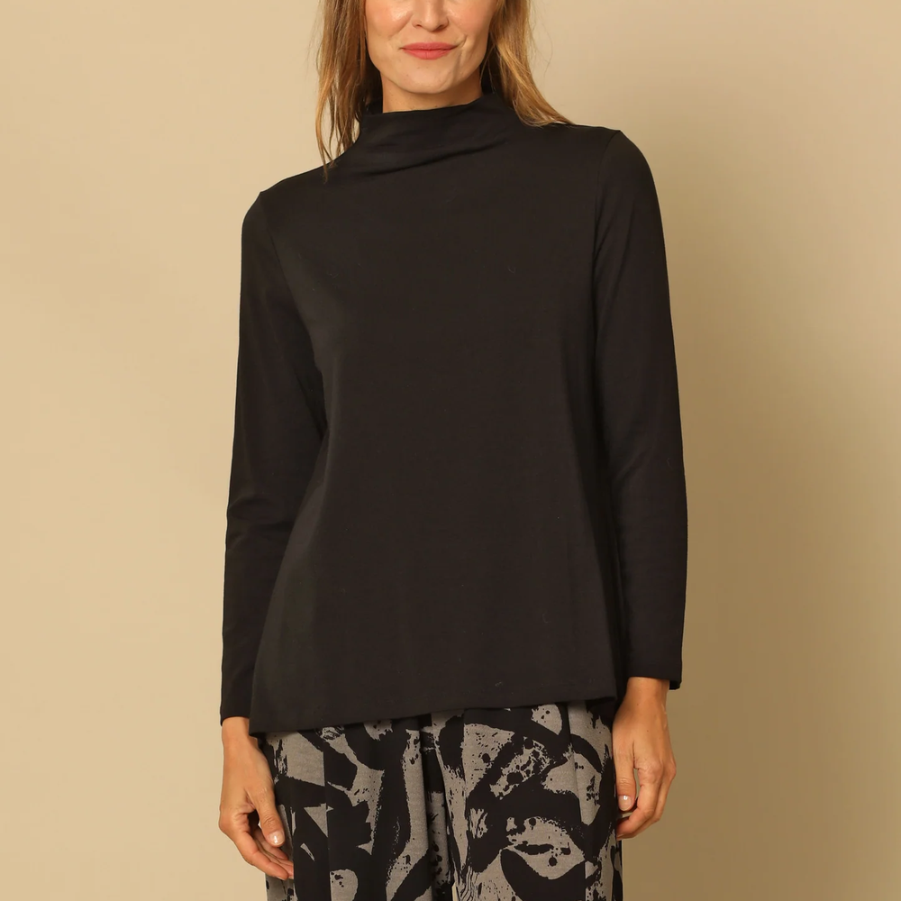 Black Modal Long Sleeve Mock Neck Top