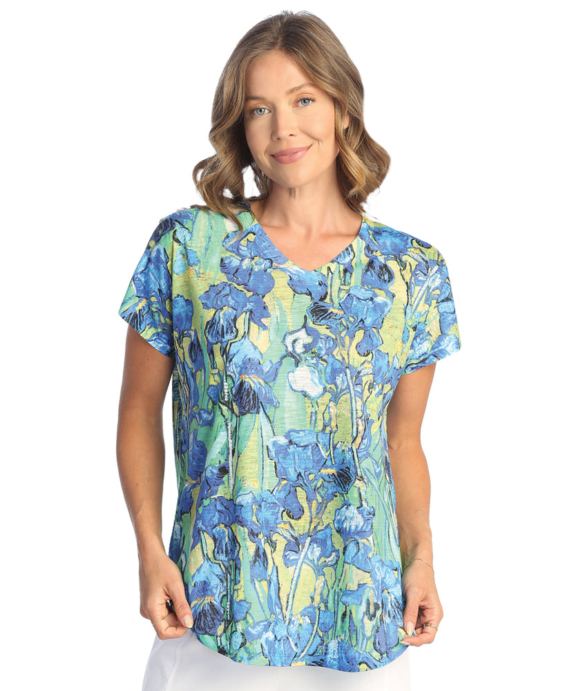 Irises V-Neck Dolman Cap-Sleeve Top