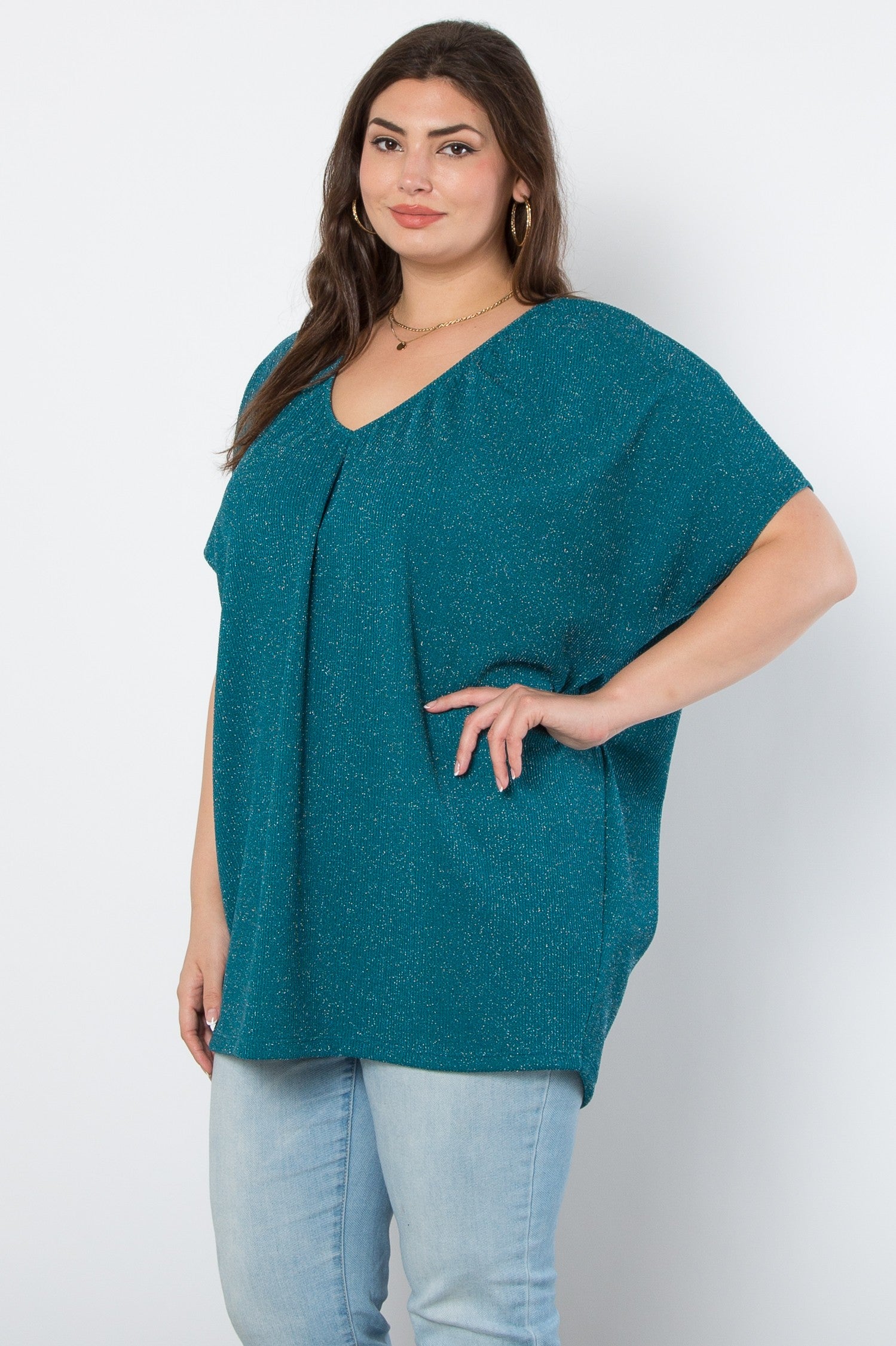 Teal Green Lurex Urban Rib Short Sleeve Dolman Top – Twist Boutique