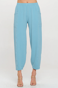 Azure Cotton Lantern Pants With Side Patch Pocket