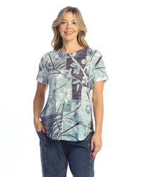 Hana Blue Burnout Short-Sleeve Top