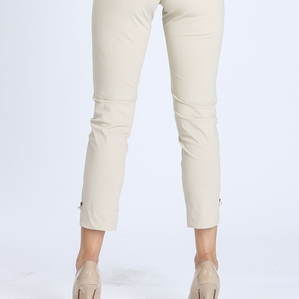 Khaki Pearl Detail Ankle Crop Pants