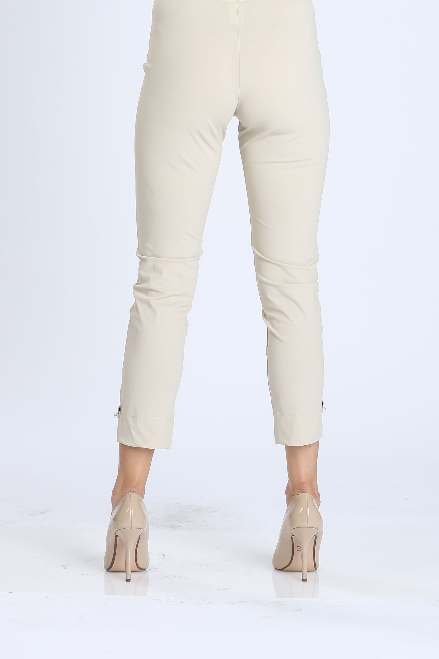 Khaki Pearl Detail Ankle Crop Pants
