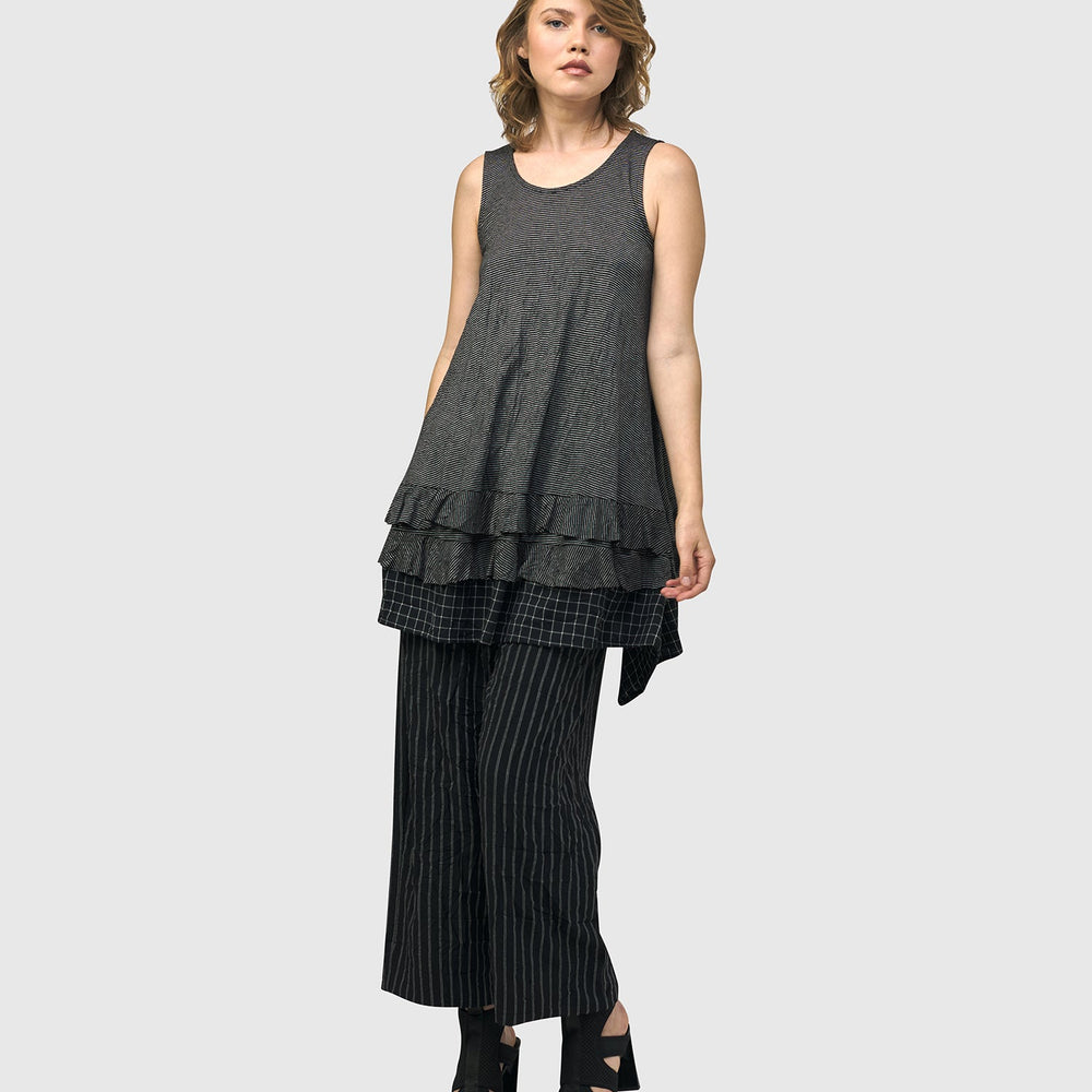 
                  
                    Mixed Media Triple Ruffle Striped Sleeveless Top
                  
                