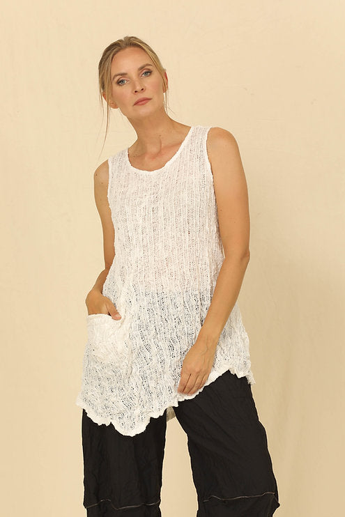 Sleeveless White Luna Knit Tunic