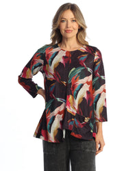 Wine Pattern French Brushed Knit Tunic Top With Patch Pocket