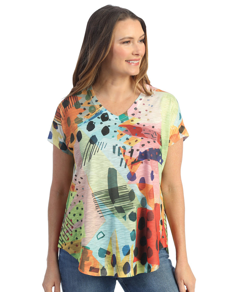 Pop Art V Neck Dolman Cap Sleeve Top