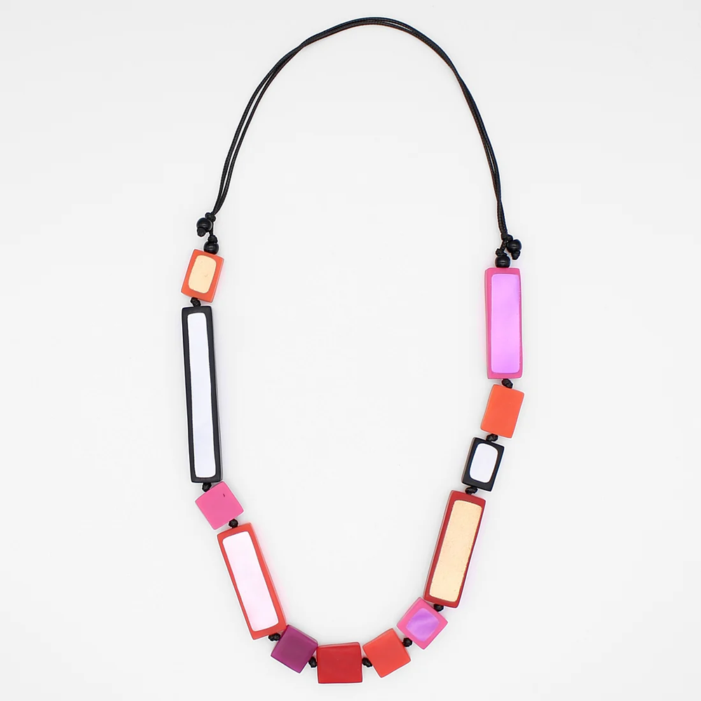 Pink Rectangle Statement Necklace