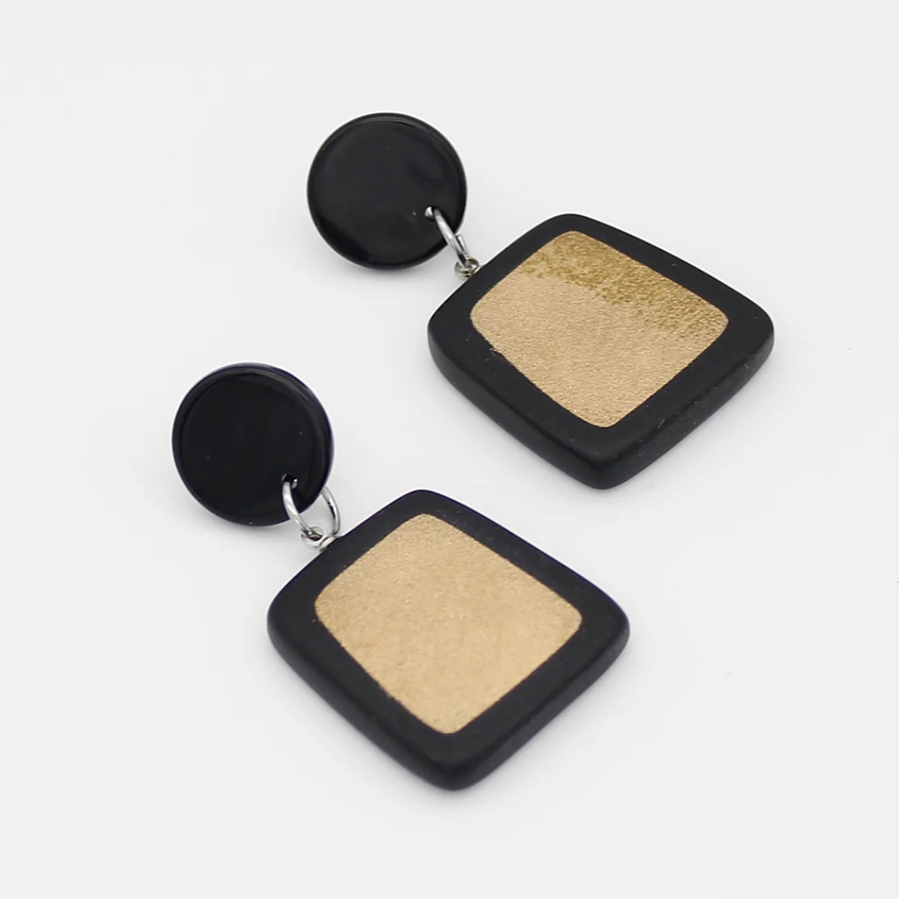 
                  
                    Black and Gold Square Earrings
                  
                