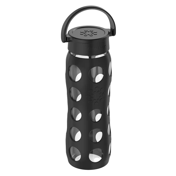 Black 22oz Glass Water Bottle