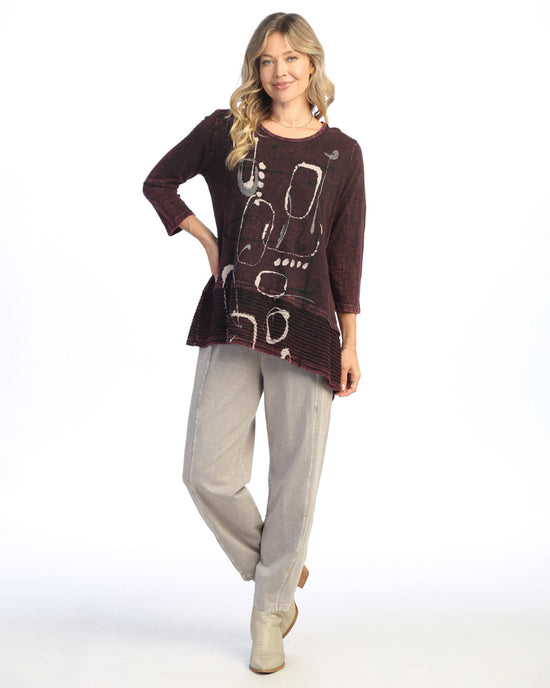 Wine Rhythm Mineral Wash Tunic with Asymmetric Hem