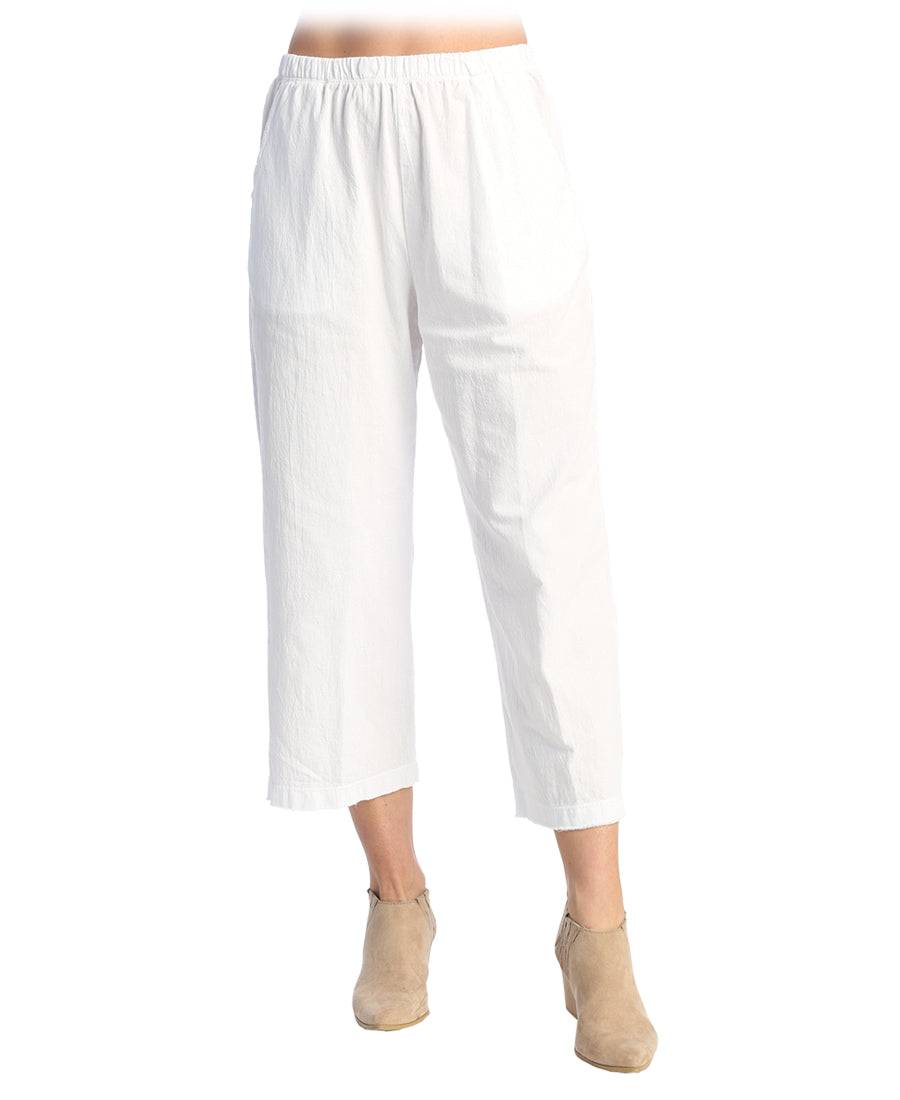 White Cotton Gauze Crop Pant With Pockets