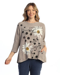Slate Mineral Washed Cotton Gauze Tunic Top With Patch Pockets
