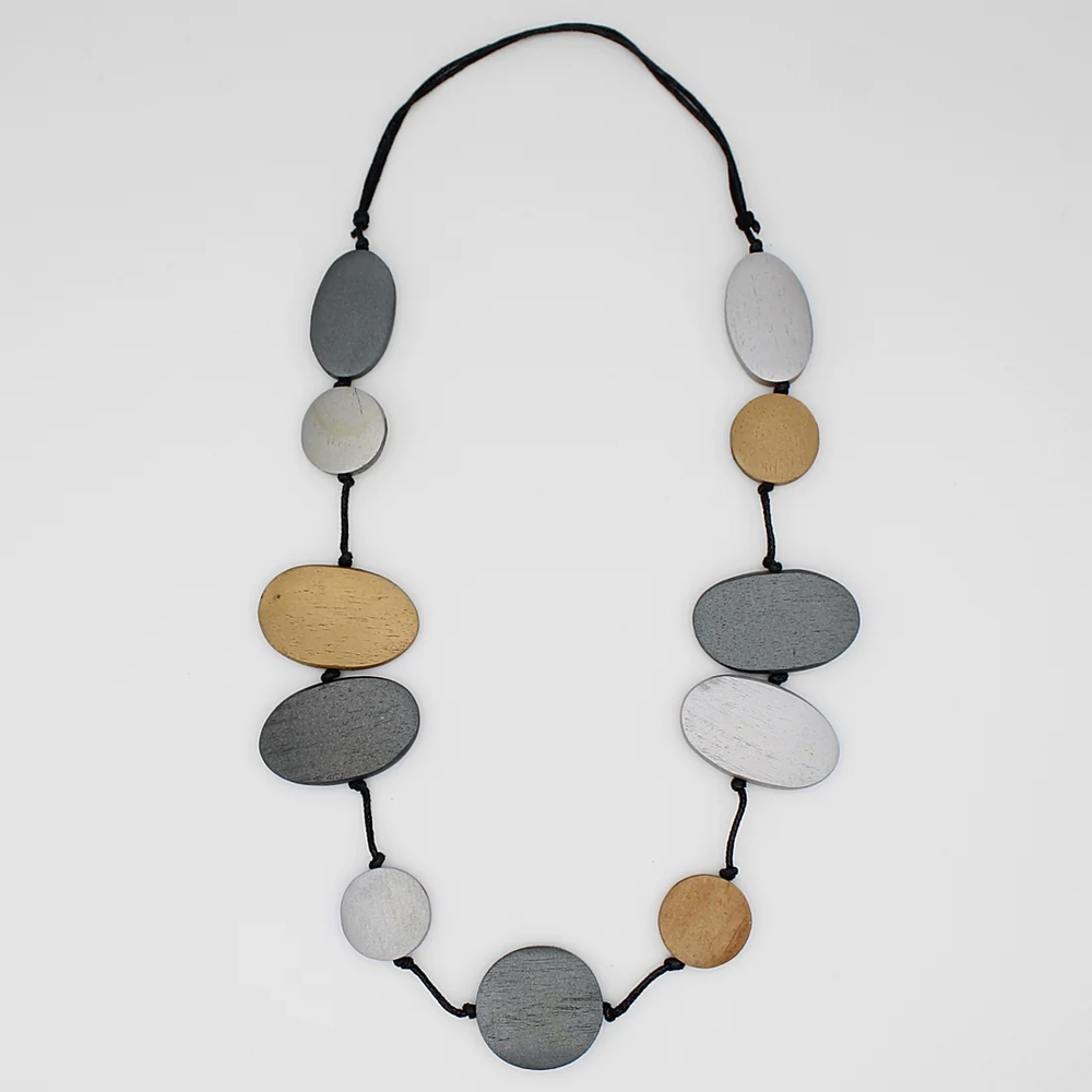 Silver Metallic Wooden Necklace