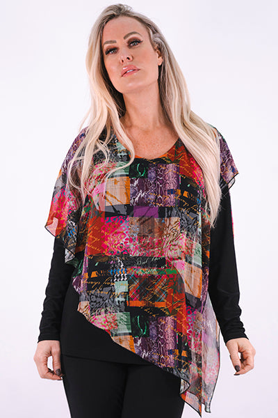 Fuchsia Print Chiffon Long Sleeve Shawl