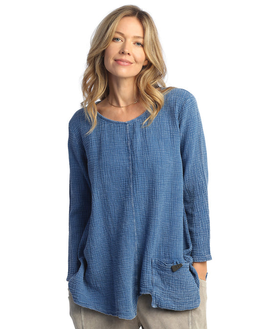 Load image into Gallery viewer, Indigo Mineral Washed Double Gauze Tunic With Pocket
