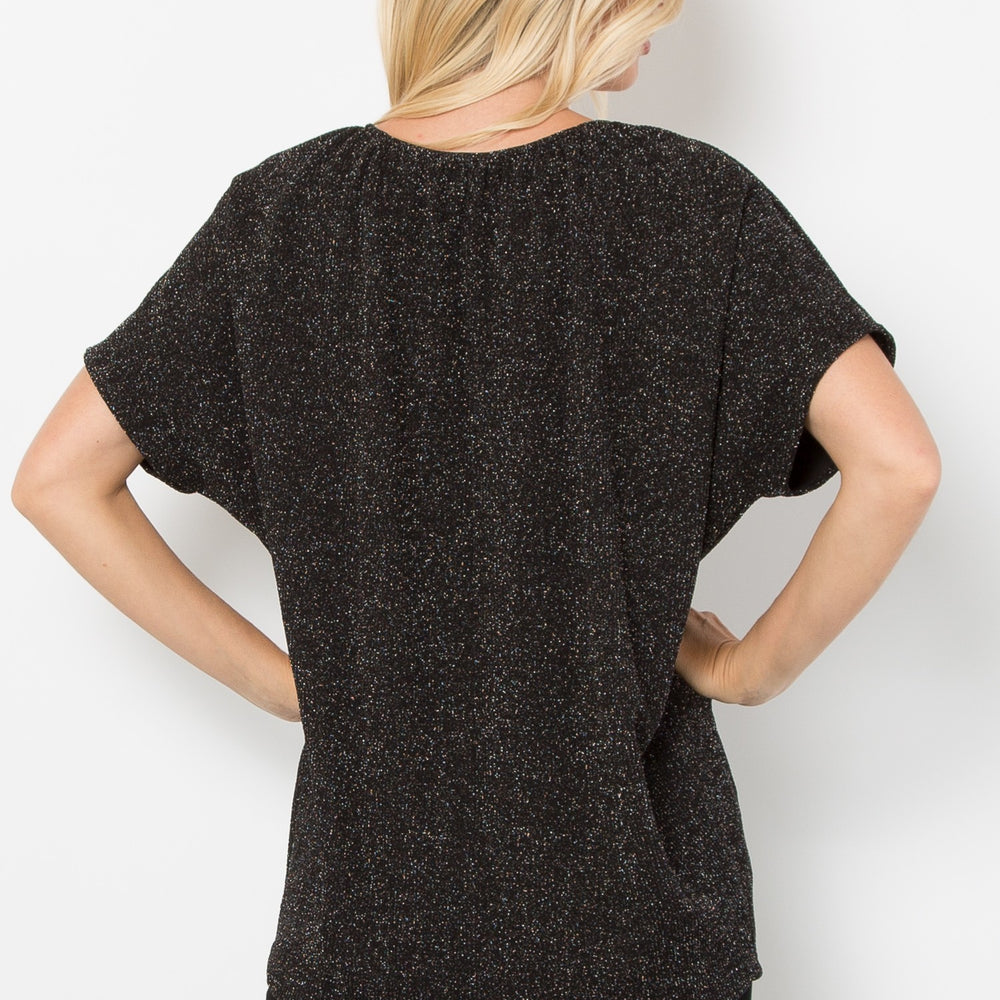 
                  
                    Black Lurex Urban Rib Short Sleeve Dolman Top
                  
                