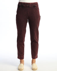 Wine Mineral Washed Slim Pant with Pockets and Split Ankle Hem