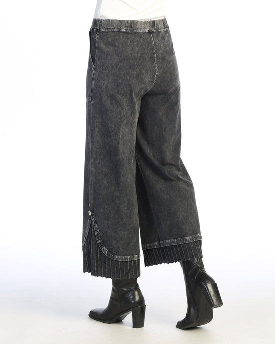 Black Mineral Washed Wide Leg Pant with Rib Contrast