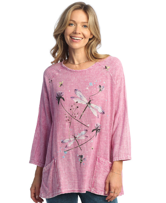 Magenta Petunia Mineral Washed Gauze Tunic With Patch Pockets
