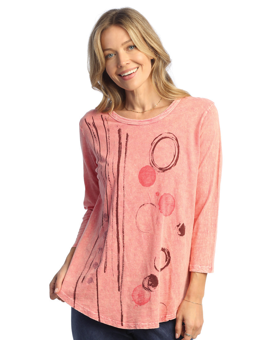 Lollipop 3/4 Sleeve Mineral Washed A-Line Tunic Top