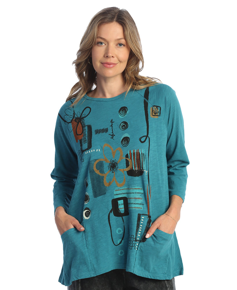 Jet Teal Two Pocket 100% Cotton Slub Tunic