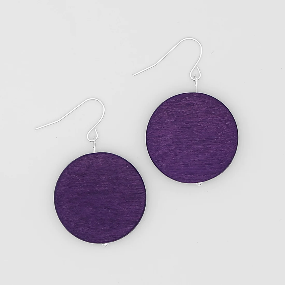 Purple Wooden Dot Earrings