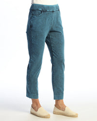 Sapphire Mineral Washed Slim Pant with Pockets and Split Ankle Hem