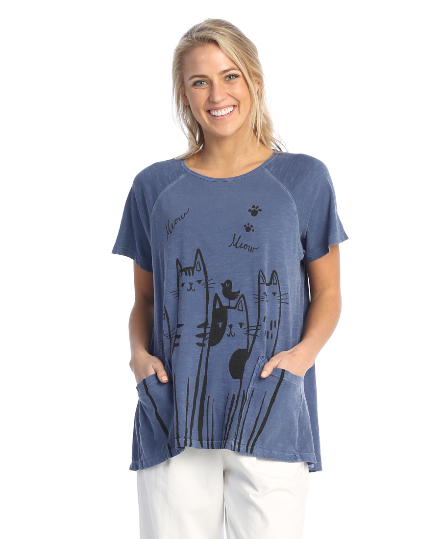 Cobalt Katz Short Sleeve Cotton Slub Top with Patch Pockets