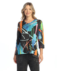 Rosalie 3/4 Sleeve V Neck Top with Side Slits