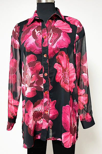 Load image into Gallery viewer, Fuchsia Floral Long Sleeve Button Down
