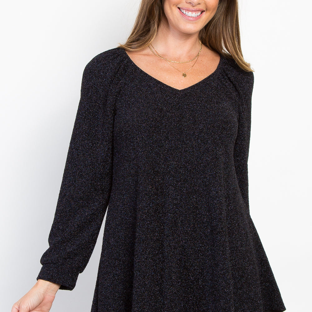 Black Long Sleeve V Neck Top