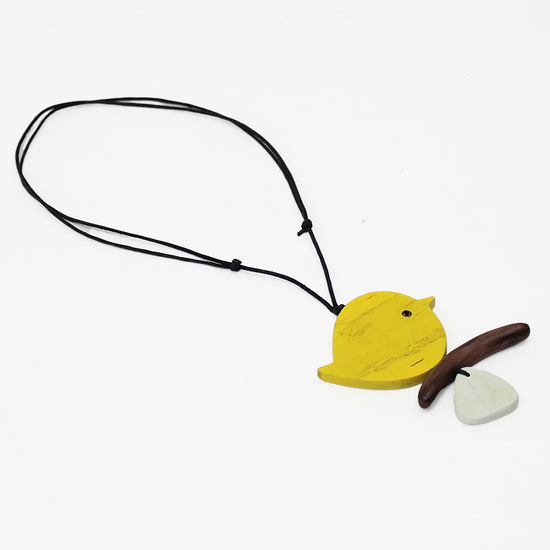 Yellow Robin on a Branch Necklace